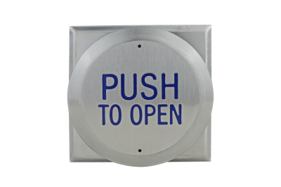 Large all-active wheelchair logo & PUSH TO OPEN exit button&comma; flush mount