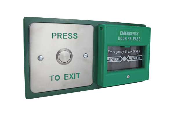 Click Here To Enlarge This Photo Of Double exit device&comma; green dome button and emergency breakglass